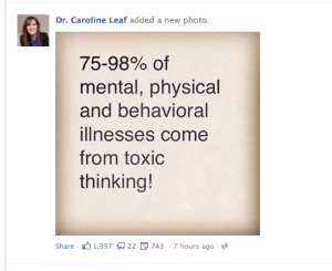 Dr Caroline Leaf believes that nearly all our diseases come from our thoughts.